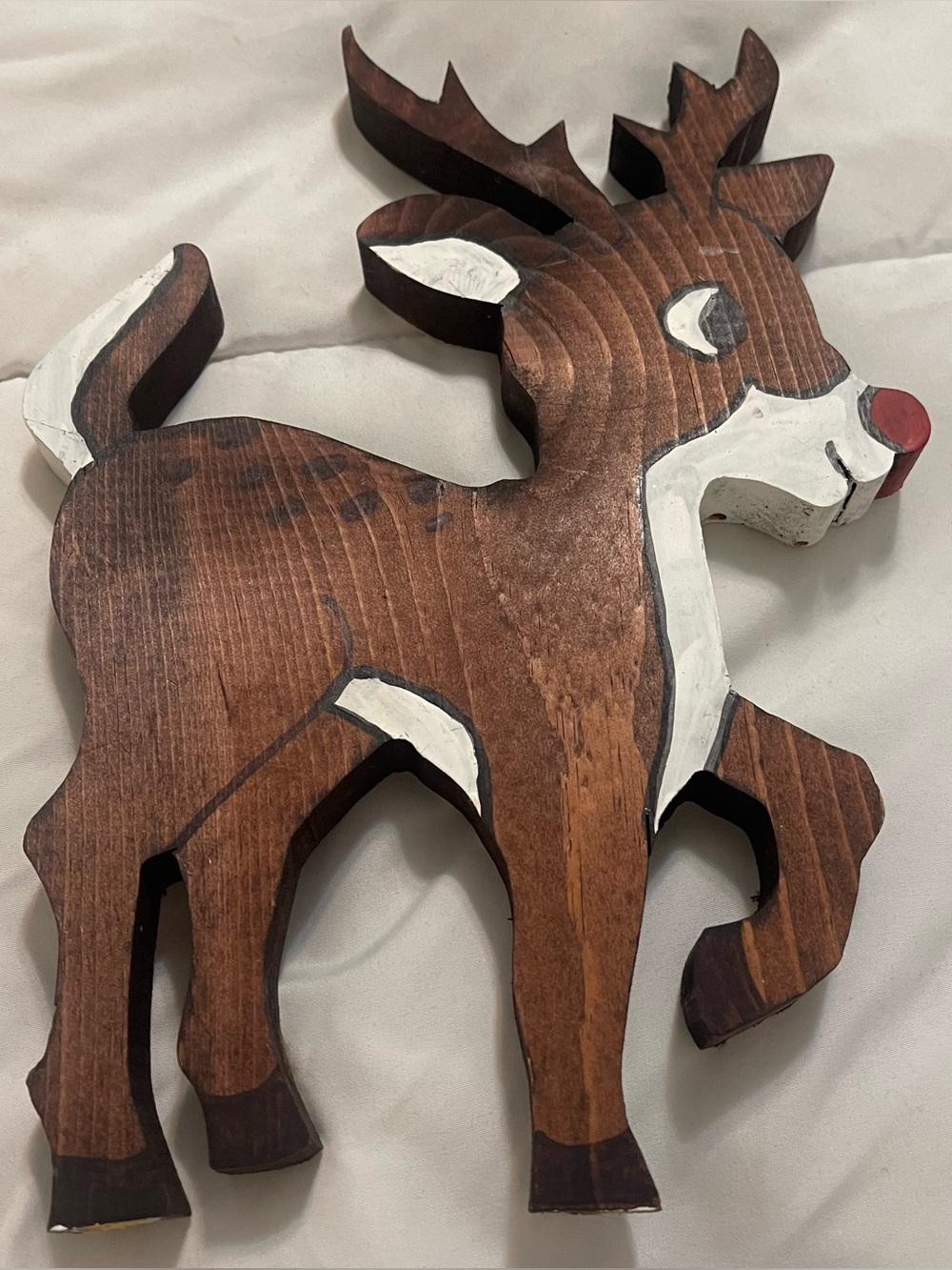 Vintage Handcrafted Wooden Rudolph Reindeer Folk Art Vermont Christmas Decor